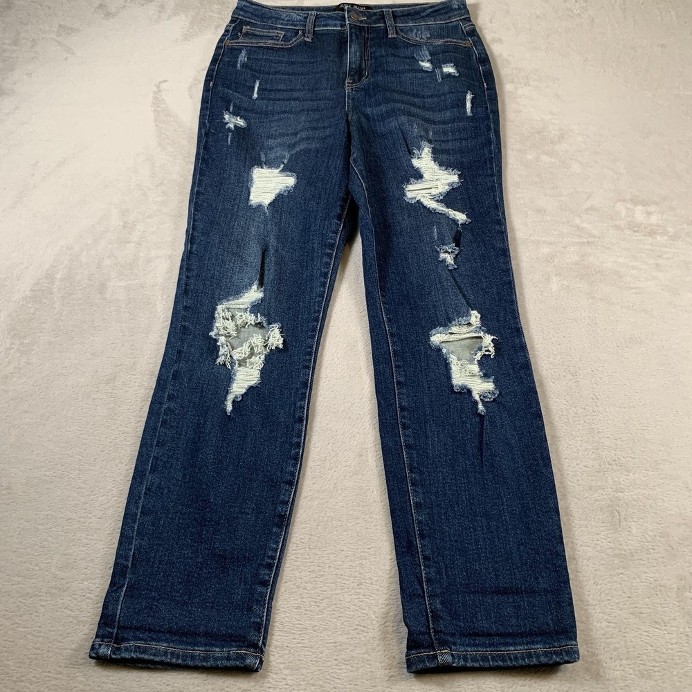 Judy Blue Jeans Womens 7 28 Blue Boyfriend Fit Distressed‎ Ripped Stretch Denim
